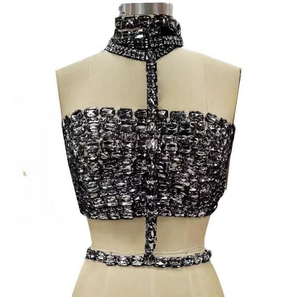 Bandage Rhinestone Halter Lace-up Tube Top