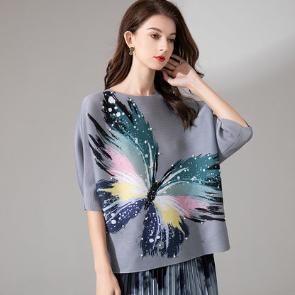 Women's Summer Butterfly Print Top Casual Loose T-Shirt