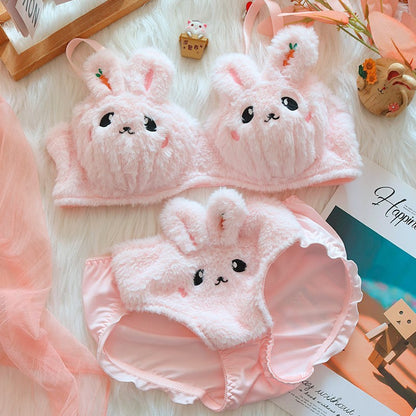 Conjunto de bragas de sujetador de felpa Moon Rabbit Girl