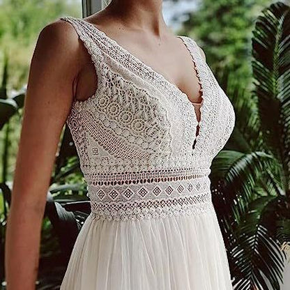 Lace Light See-through Waist Slimming Beach Outdoor Mesh Wedding Dress