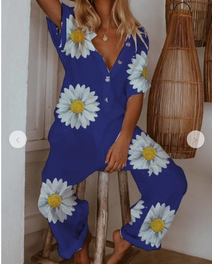 Ladies Floral Print Casual Long Jumpsuit