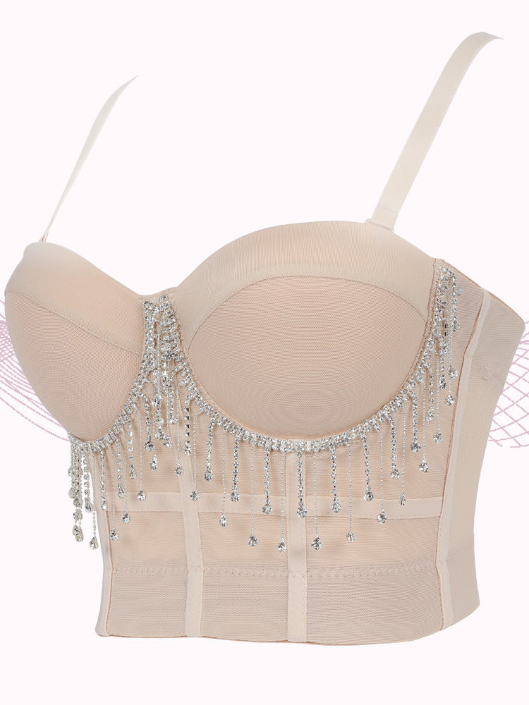 Belly Dance Performance Chain Small Sling Solid Color With Steel Ring Shaping Thin Tube Top