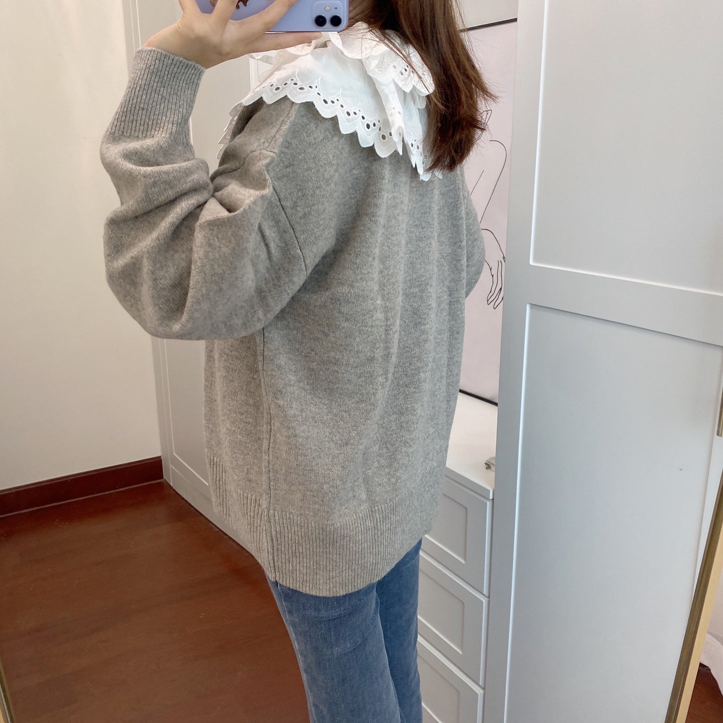 Doll Collar Loose Knit Top Fashion