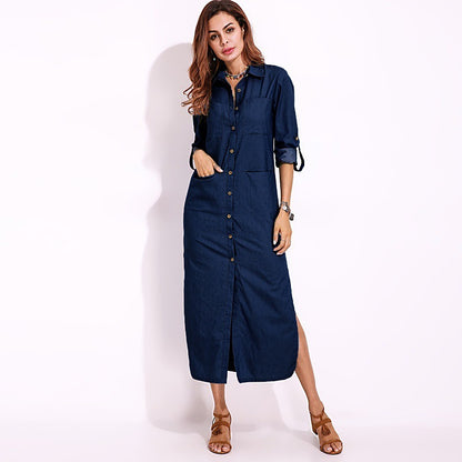 Chemise décontractée en denim à manches longues pour femme