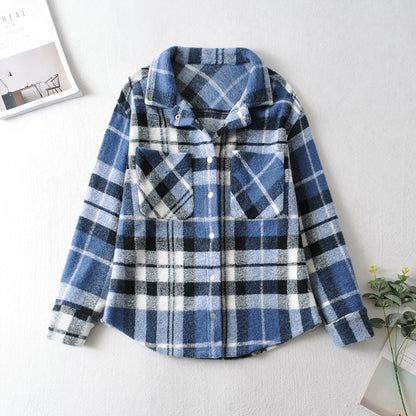 European And American Women's Loose Plaid Shirt Jacket