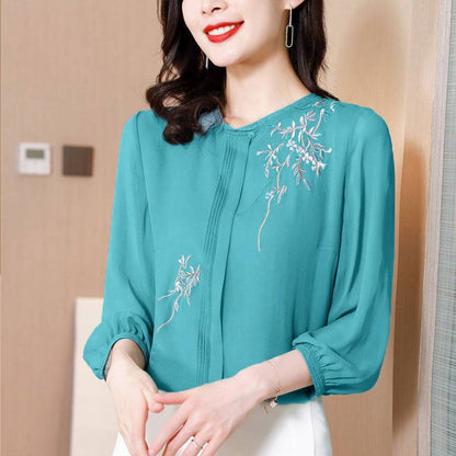 Western-style Age-reducing Chiffon Silk Women's Shirt