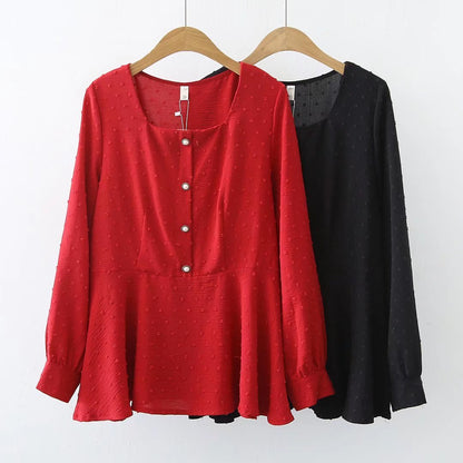 Korean Version Of Fashion Temperament Retro Square Collar Thin Shirt