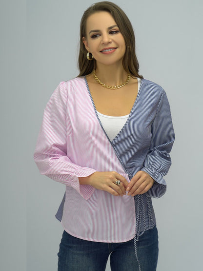 Blouse rayée à manches longues et col surplis