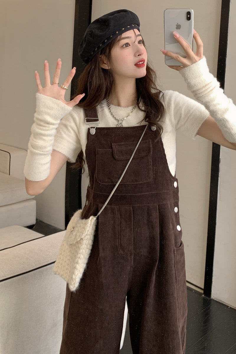 Corduroy Overalls Women's Design Sense Niche Spring Fashion Korean Version Loose Small Jumpsuit