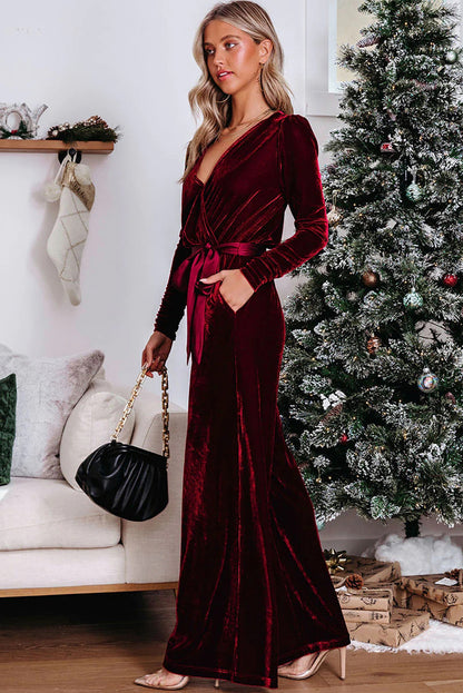 Women's Solid Color Fashion Elegant Velvet Jumpsuit