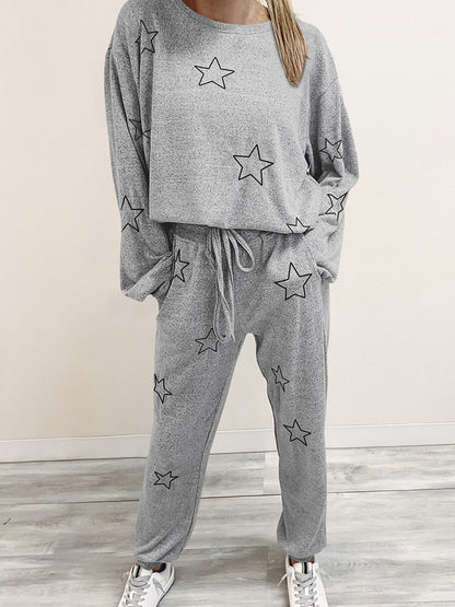 Round Neck Geometric Printed Homewear Two-piece Set