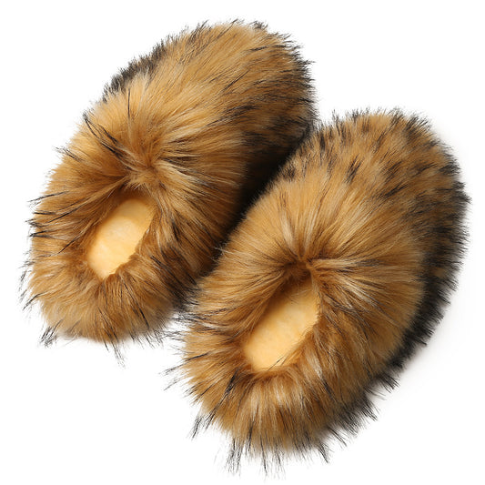 European And American Fluffy Slippers Women's Autumn And Winter Home Fleece-lined Warm Artificial Fur