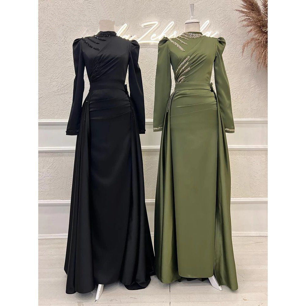 Muslim Stand Collar All-inclusive Long Sleeve Detachable Evening Dress