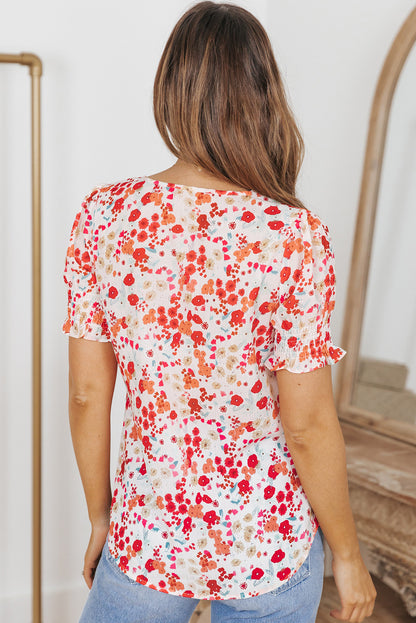 Blusa fruncida floral con mangas con volantes