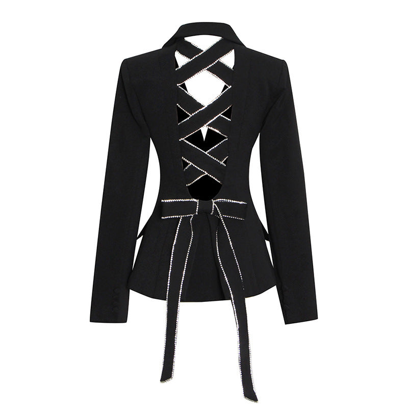 Women's Fashion Slim-fit Lace Up V-neck Long-sleeved Hollow Jacket