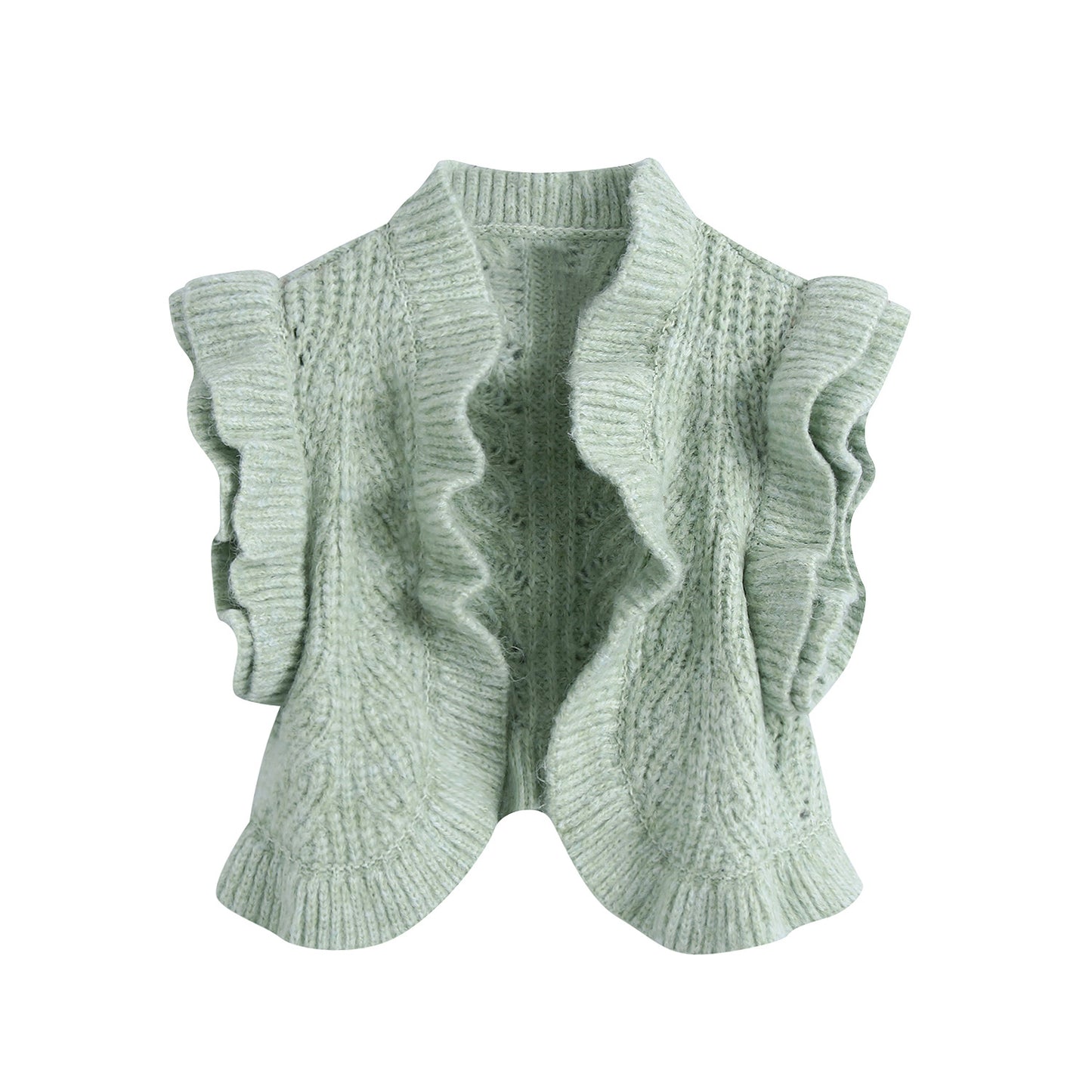 Short Knit Cardigan With Ruffled Sleeves