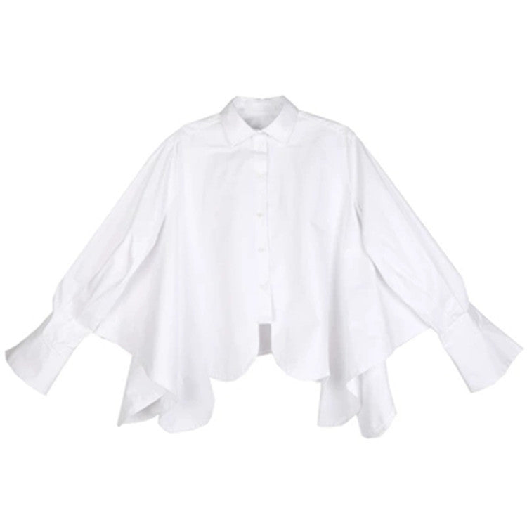 Camisa blanca con dobladillo ultraancho irregular para mujer