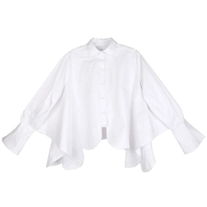 Camisa blanca con dobladillo ultraancho irregular para mujer