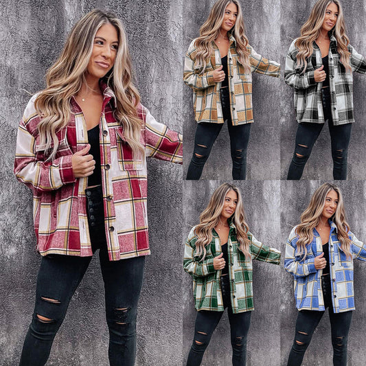 Plaid Long-Sleeved All-Match Casual Shirt Cardigan Jacket