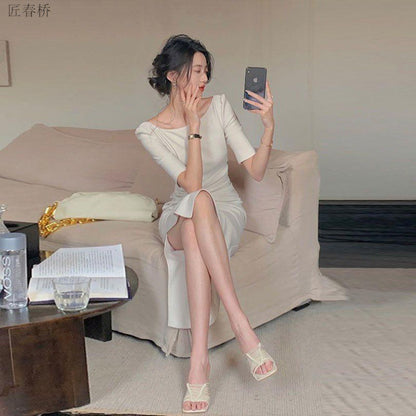 Women's Fashion Solid Color Elegant Slim Dress