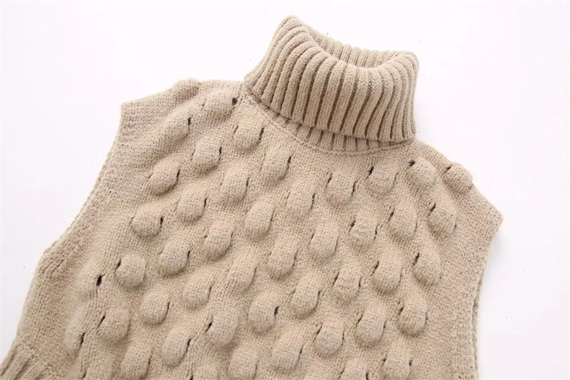 Fashion Simple Turtleneck Texture Knitted Short Vest