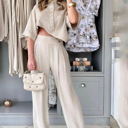 Solid Color Fashion Design Sense Irregular Top Casual Pants Suit