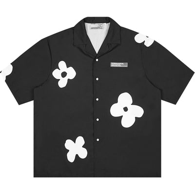 Camisa de manga corta con cuello cubano Silhouette Floret pintada a mano