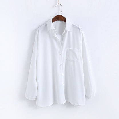 Loose Long-sleeved Solid Color Lapel Chiffon Shirt