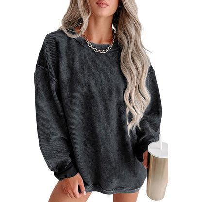 Casual Style Solid Color Pullover Women Thread Knitted Long Sleeve Sweater