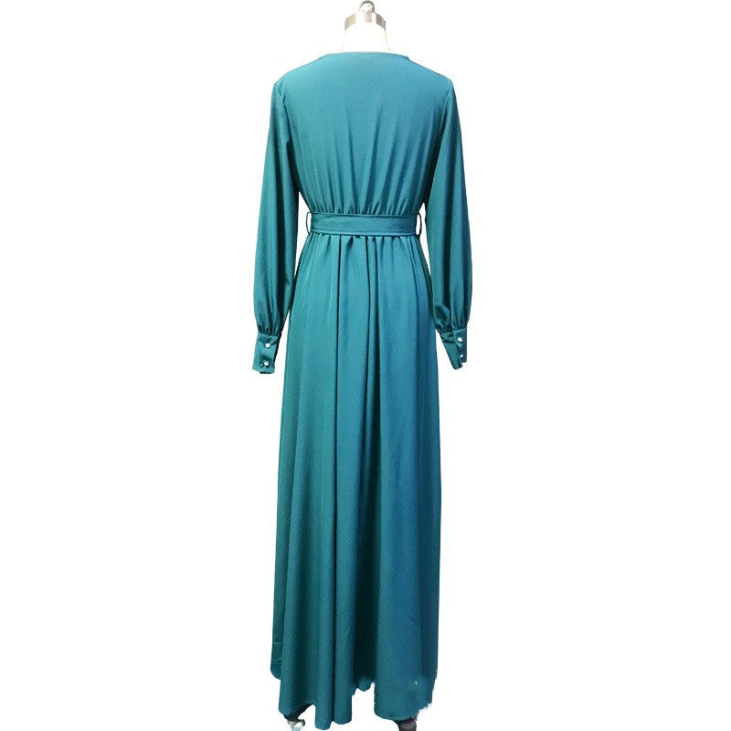 Robe à manches longues et col en V pour femmes