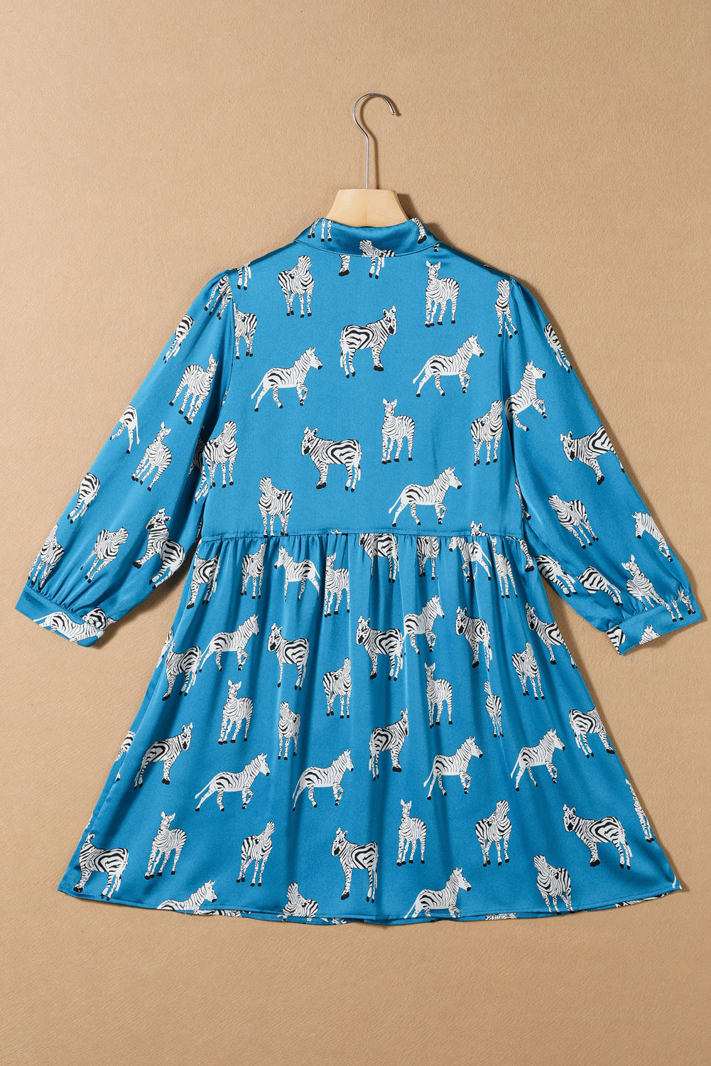 Vestido túnica estilo camisa plisada con estampado de cebra y estampado azul