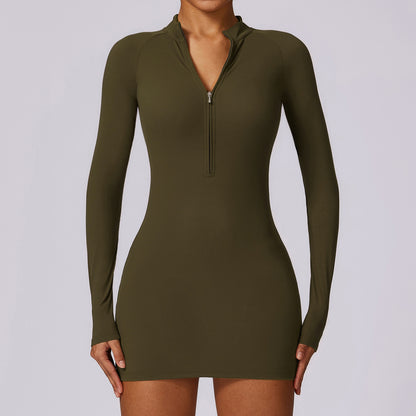 Zipper Nude Feel Tight Sports Dress