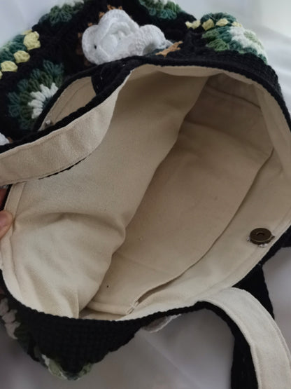 Bolso de hombro profesional de lana tejida a mano con flores de alta gama