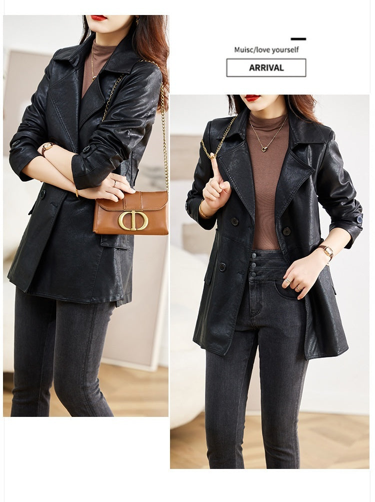 Women's Mid-length Leather Coat Spring And Autumn