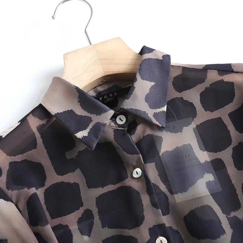 Women's Lapel New Animal Stripe Silk Satin Texture Color Matching Casual Fashion Shirt Long Sleeve