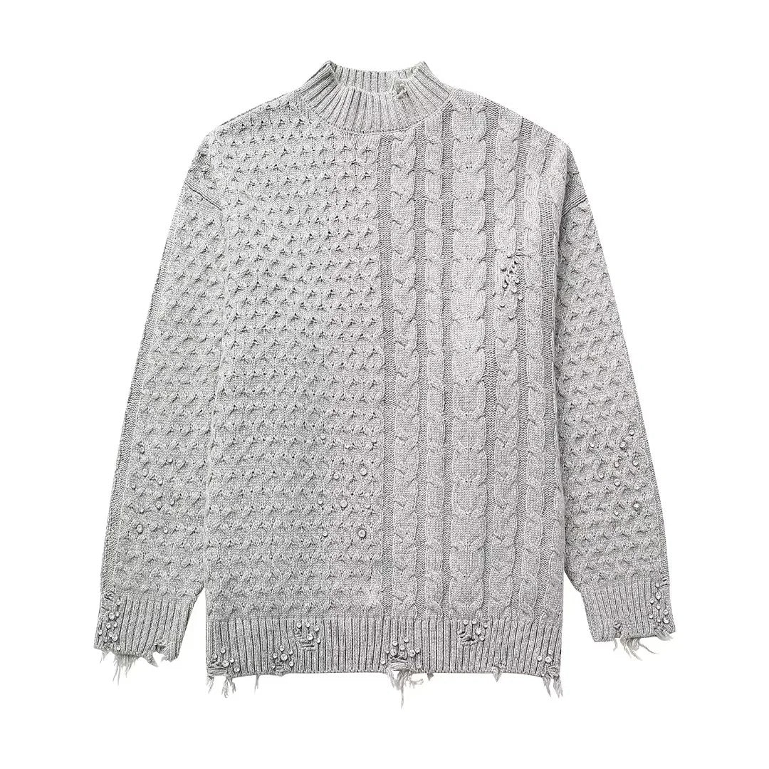 Women's Autumn Rivet Ornament Woven Sweater