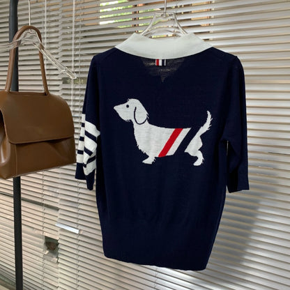 Nouveau T-Shirt POLO à motif de chien à rayures fines teckel à manches courtes