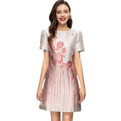 Women's Printed Short-sleeved Jacquard Dress