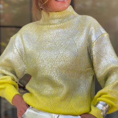 Geometric Pattern Bronzing Turtleneck Pullover