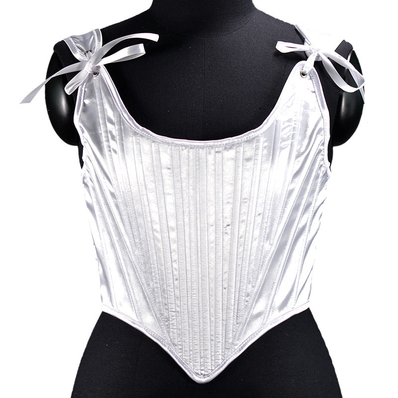 Satin Tunic Sexy Strap Slim Fit Cropped Fishbone Corset