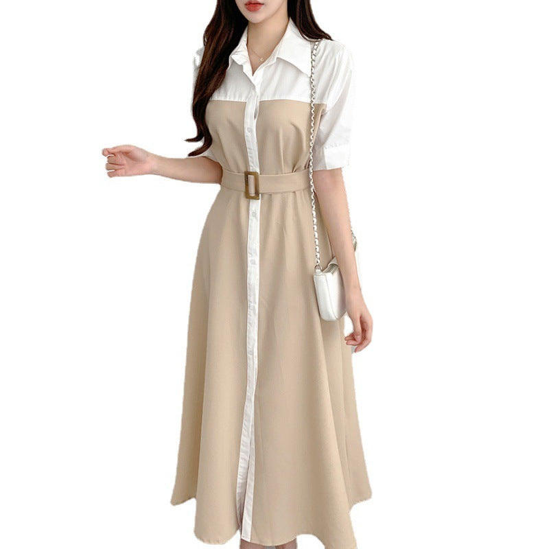 Contrast Color Waist-controlled Lace-up Dress Women