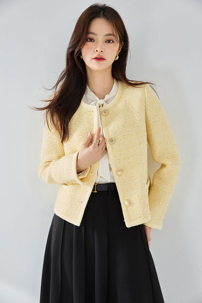 Fancy Sequined Expensive Kafuu Yellow High-grade Coat Short Box Top