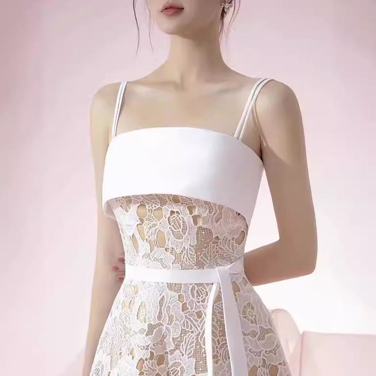 Water Soluble Lace White Suspender Dress