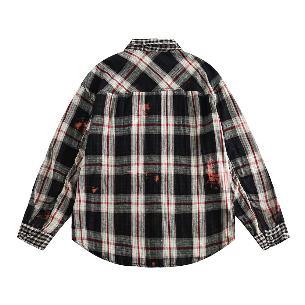 Plaid Shirt Women's Spring And Autumn Stitching Fake Two-piece Casual Long Sleeve Lapel Top