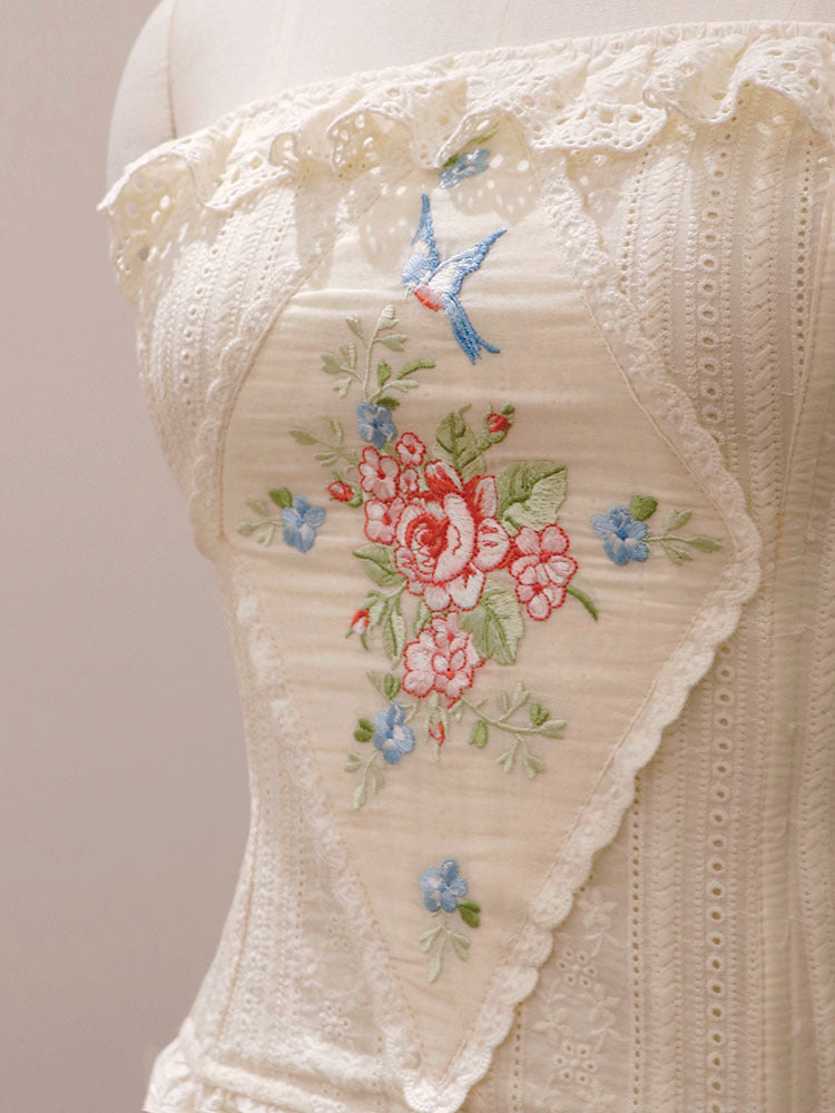 Retro Pastoral Custom Embroidery Embroidery Sexy Tube Top Fish Bone Corset