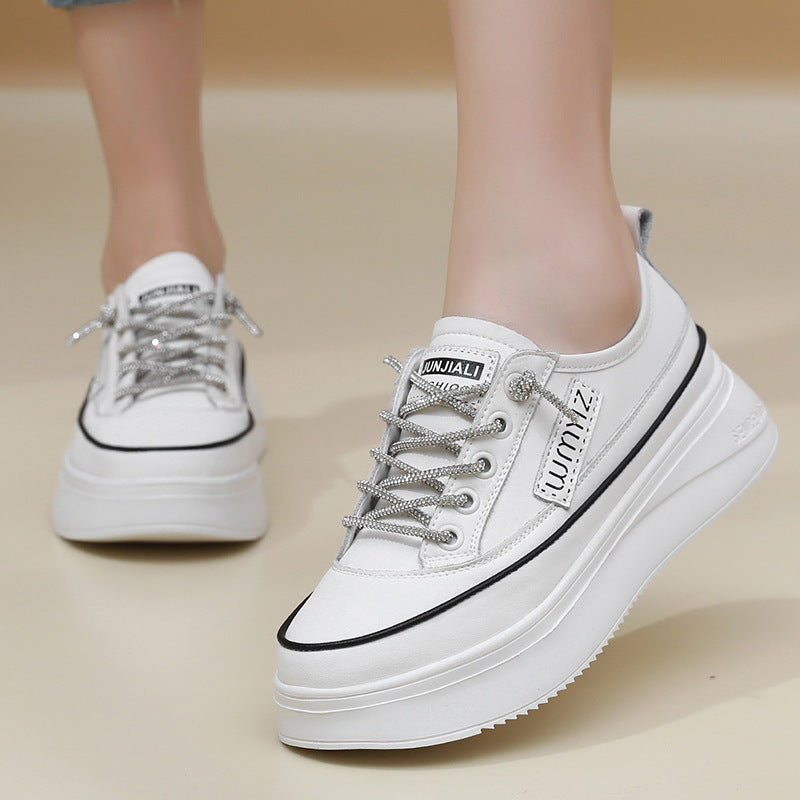 Leather White Shoes All-match Thick Bottom Transparent Net Casual Pumps