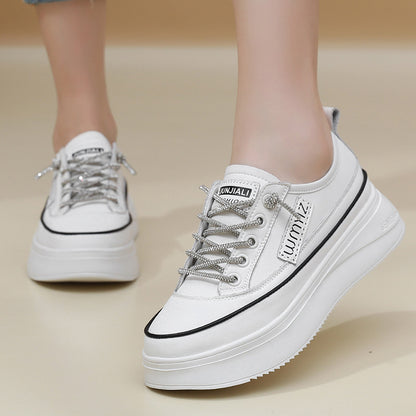 Leather White Shoes All-match Thick Bottom Transparent Net Casual Pumps