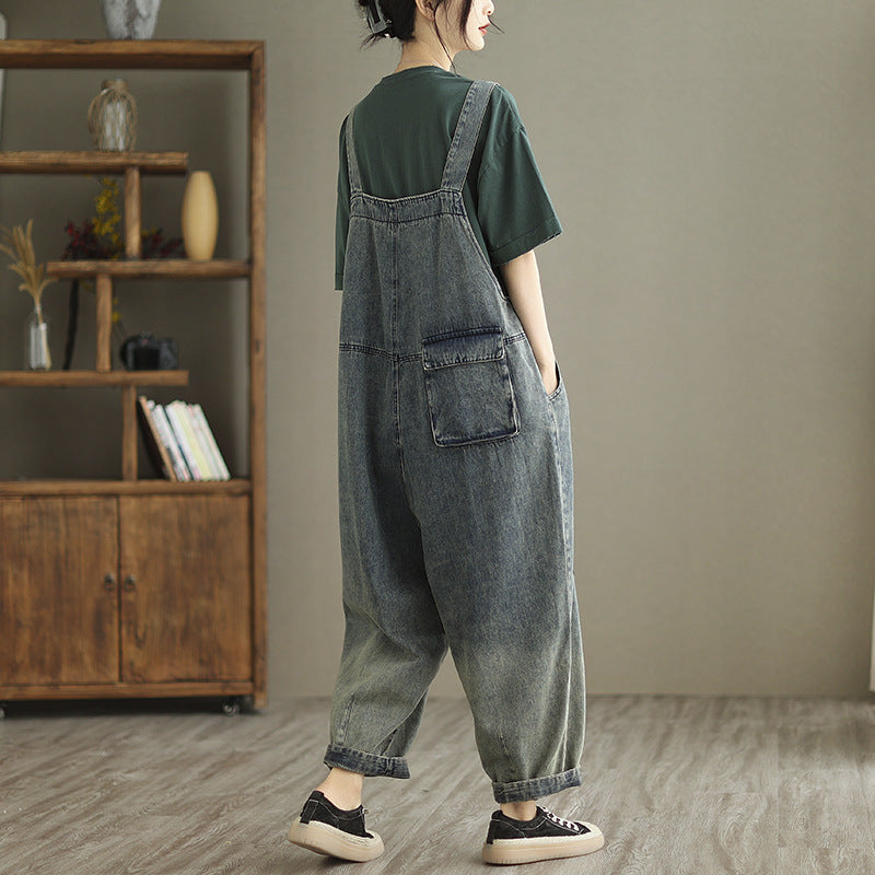 Women's Summer Retro Nostalgic Ripped Denim Overalls