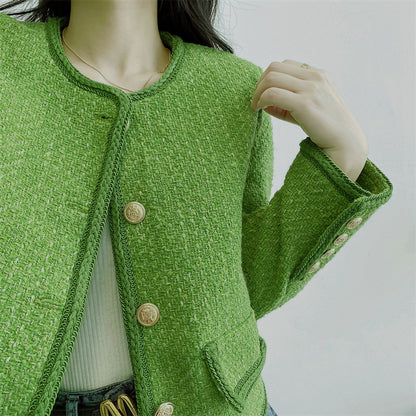 Women's Green Wool Classic Style Coat Top