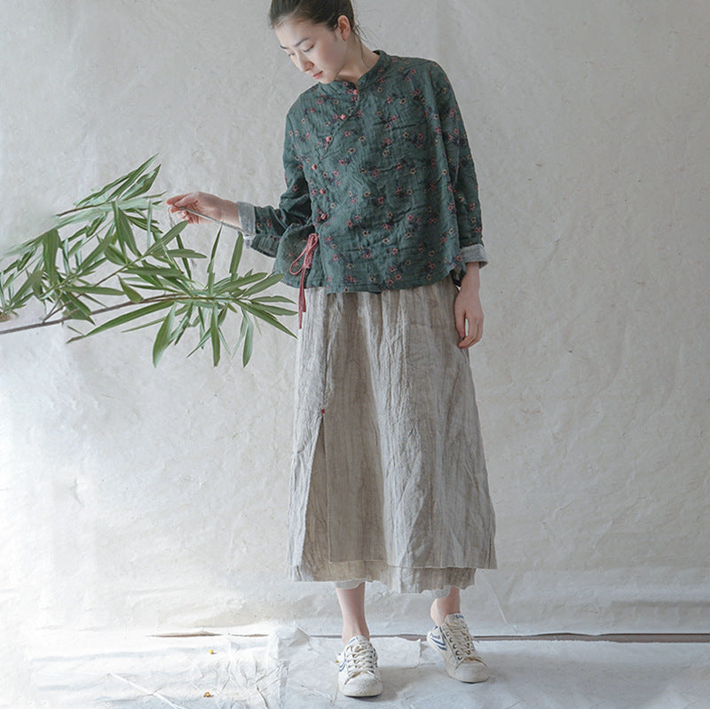 Veste boutonnée à perles florales de jardin de style national